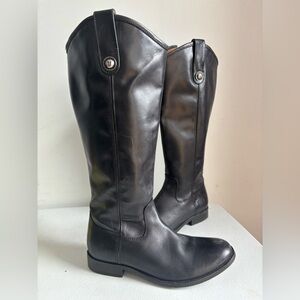 Frye Melissa Button Black Tall Leather Riding Biker Womens Boots Size 6
